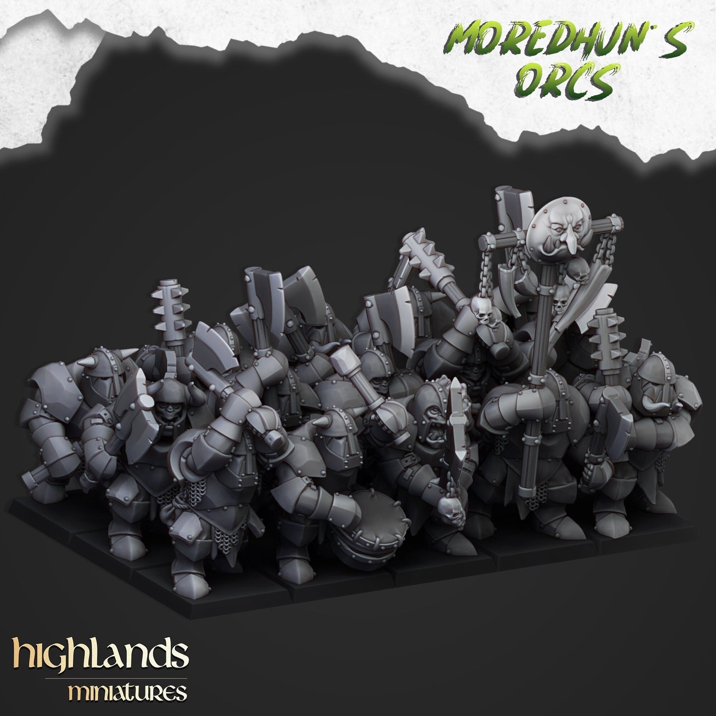 black armoured orc warriors unit x20 from Highland miniatures 3D PRINTED MINIATURES