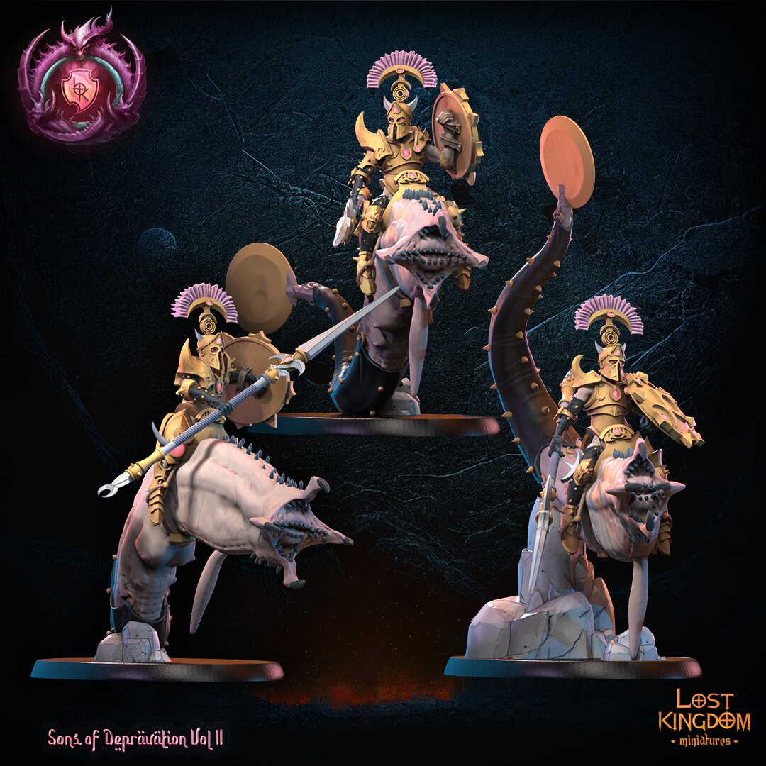 Lost Kingdom chaotic lust knights on demon mounts x3 3D PRINTED MINIATURES