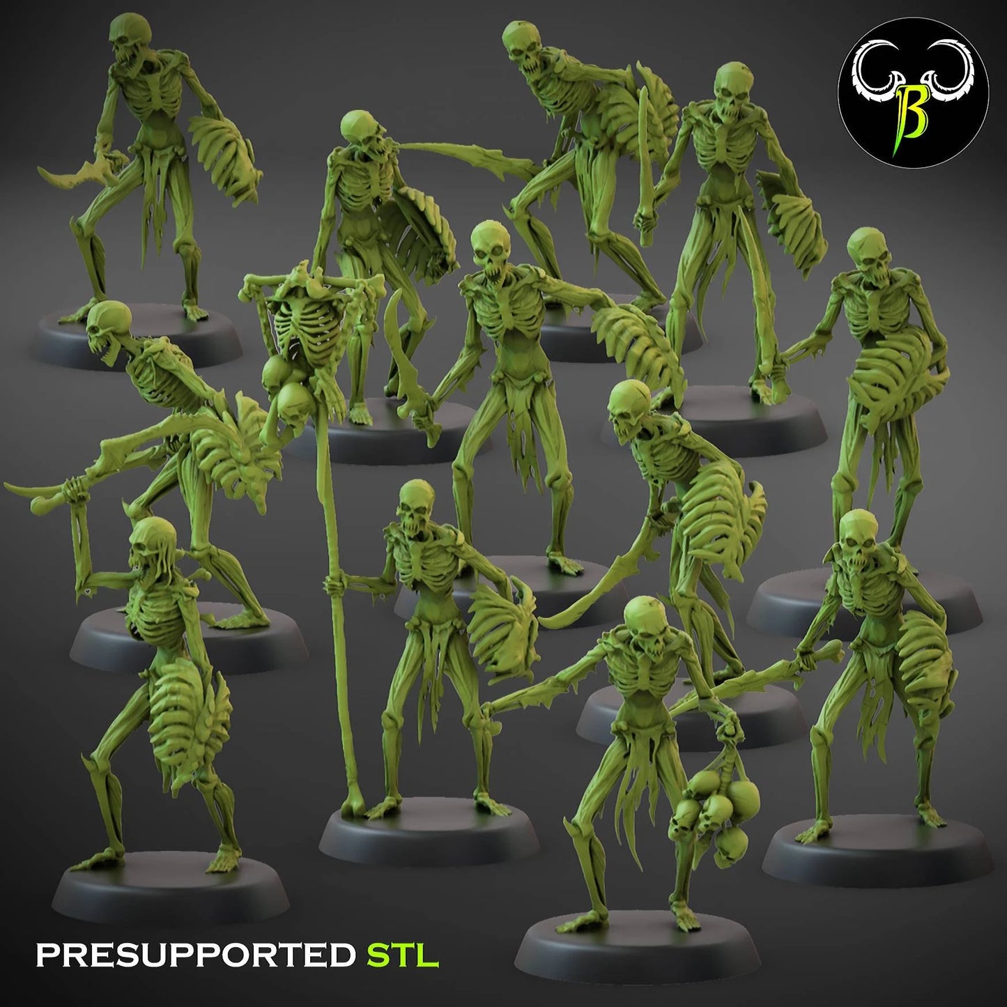 Undead Skeleton warriors with sword and shield from Clay Beast Creation 3D PRINTED MINIATURES