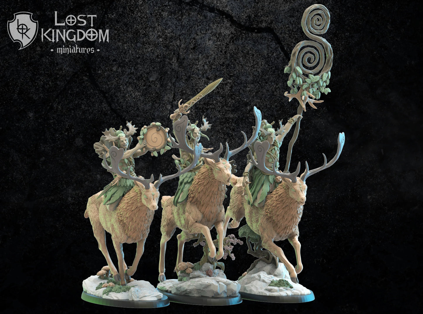 Lost Kingdom Miniatures wood elf stag rider command 3D PRINTED MINIATURES