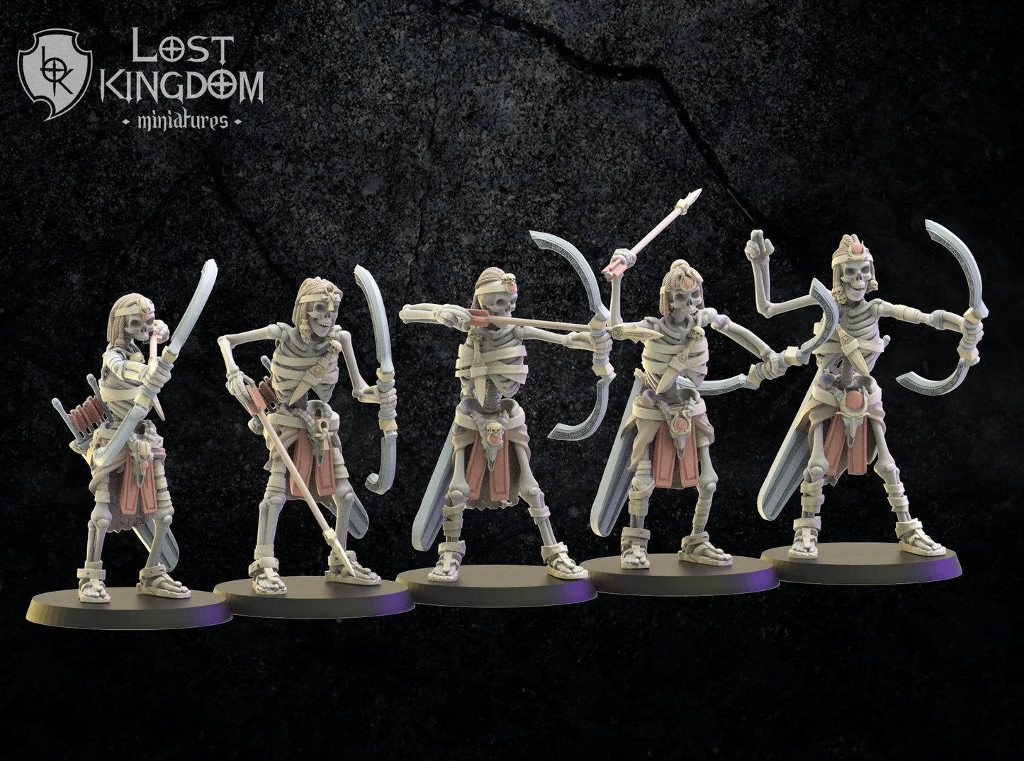 Lost Kingdom Undead skeleton archers on foot + command group 3D PRINTED MINIATURES