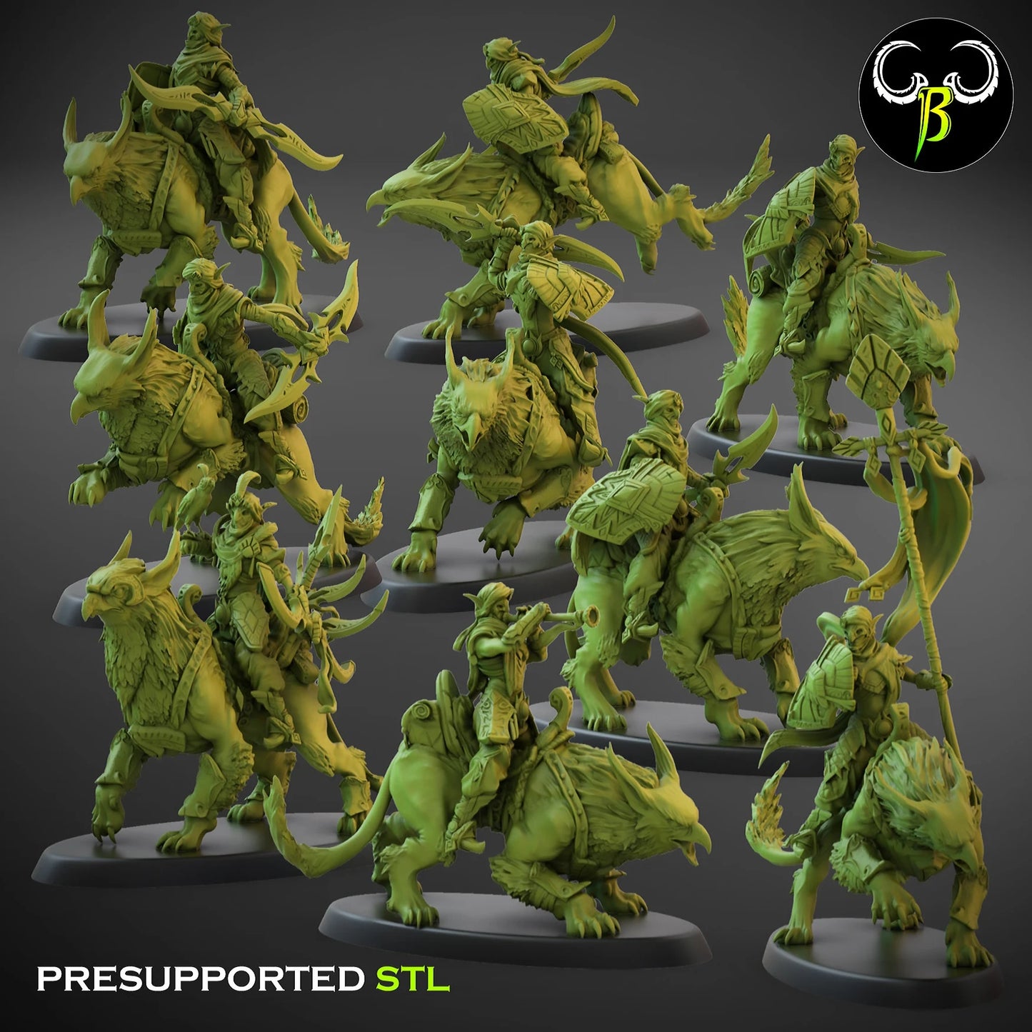 elf sandreaver cavalry unit from x5 Clay Beast Creation 3D PRINTED MINIATURES