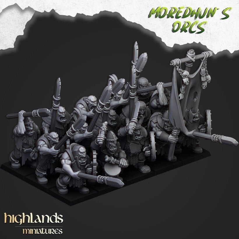 orc warriors with spears unit x20 from Highland miniatures 3D PRINTED MINIATURES