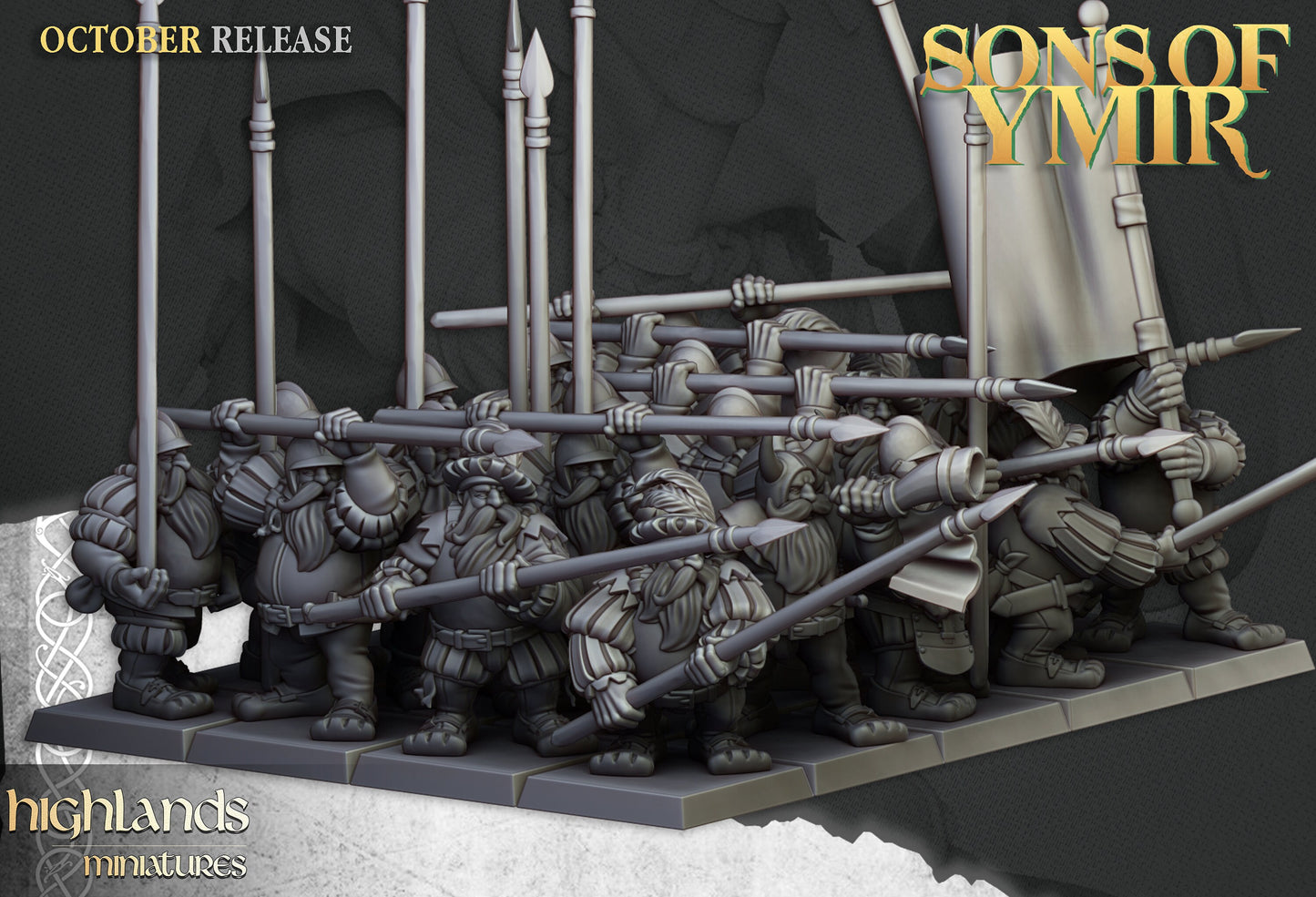 Dwarf pikemen unit x20 from Highland miniatures 3D PRINTED MINIATURES