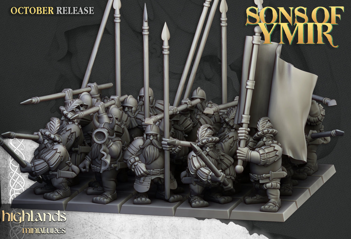 Dwarf pikemen unit x20 from Highland miniatures 3D PRINTED MINIATURES