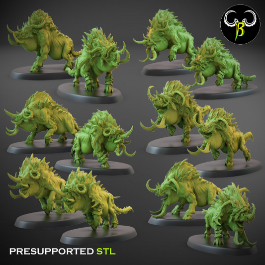 Beastmen Savage Warboars x5 from Clay Beast Creation 3D PRINTED MINIATURES