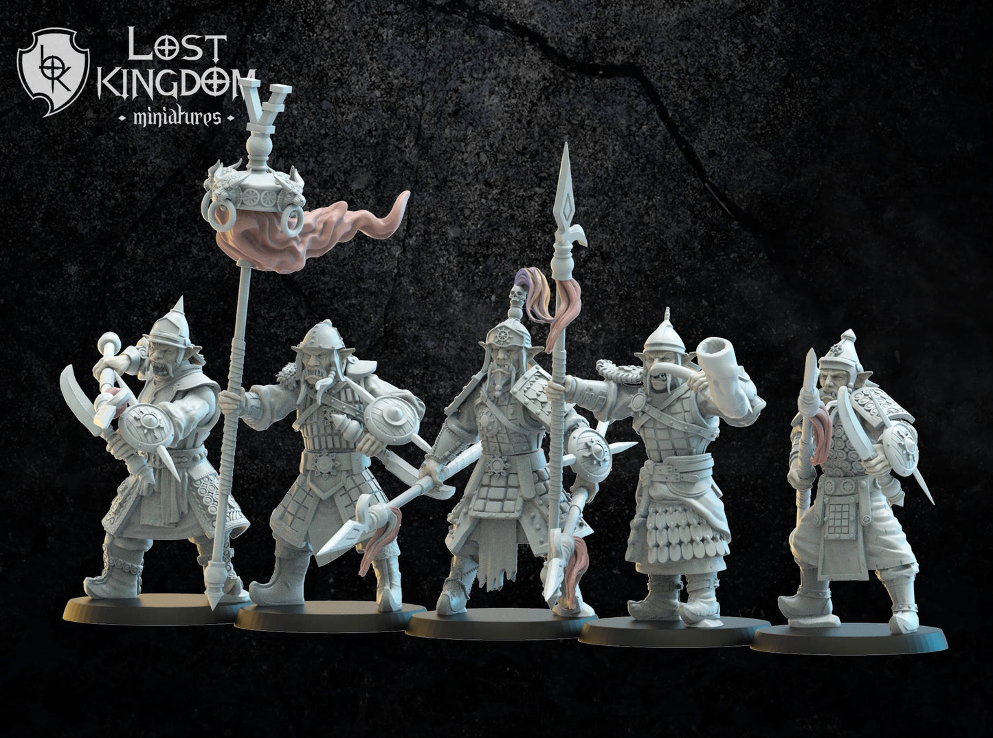 Lost Kingdom Infernal Dwarves hobgoblin spearmen inc command 3D PRINTED MINIATURES