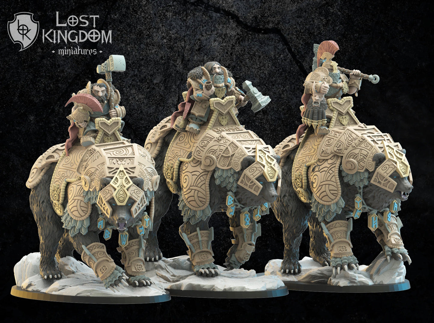 Lost Kingdom Miniatures Dwarf Bear riders x3 3D PRINTED MINIATURES