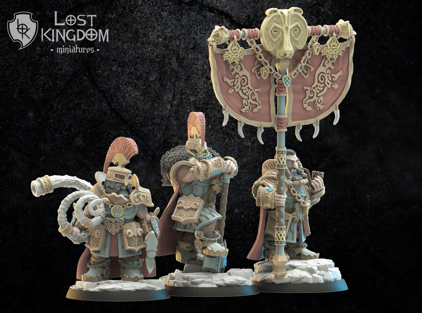 Lost Kingdom Miniatures Dwarf warriors command 3D PRINTED MINIATURES