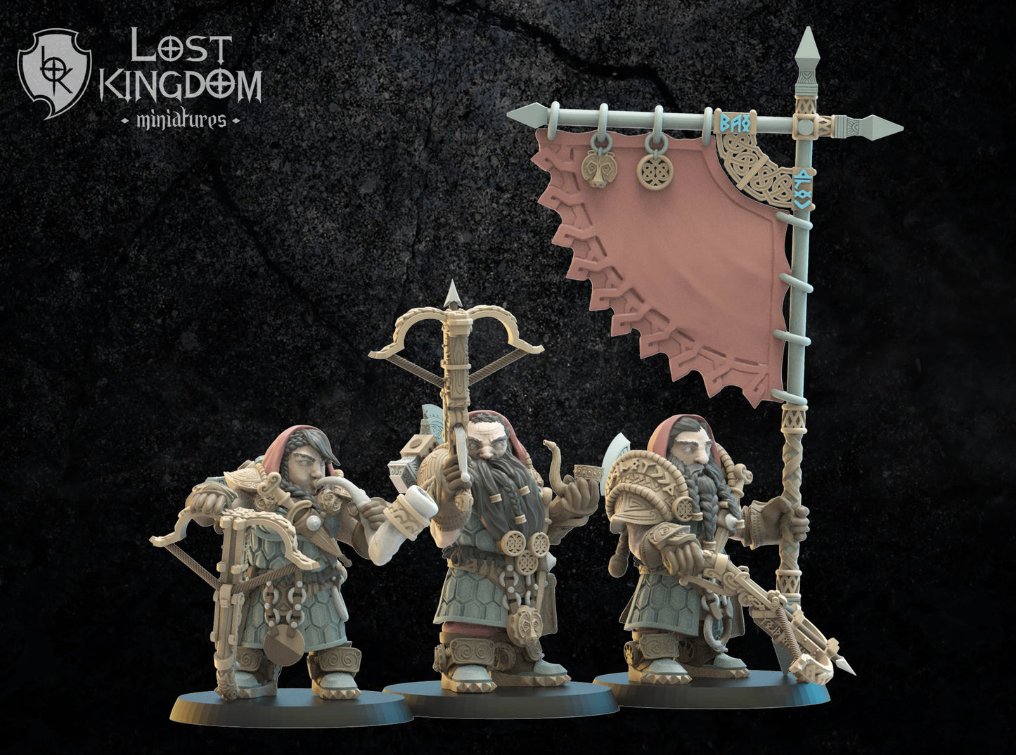 Lost Kingdom Miniatures Dwarf Crossbowmen + command group 3D PRINTED MINIATURES