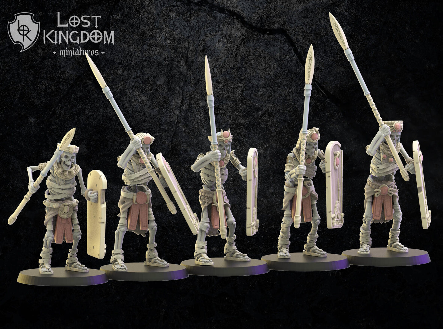 Lost Kingdom Undead skeleton spearmen + command group 3D PRINTED MINIATURES