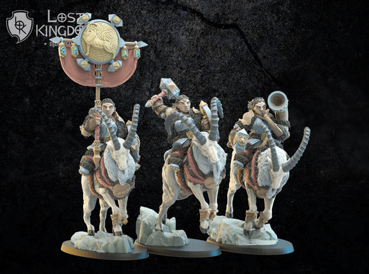 Lost Kingdom Miniatures Dwarf Goat cavalry command group 3D PRINTED MINIATURES