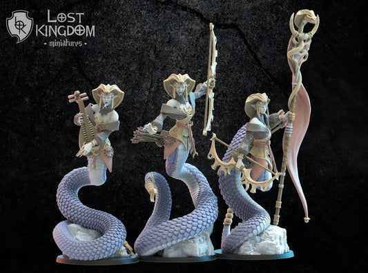 Lost Kingdom dark elf Naga archer command group x3 3D PRINTED MINIATURES