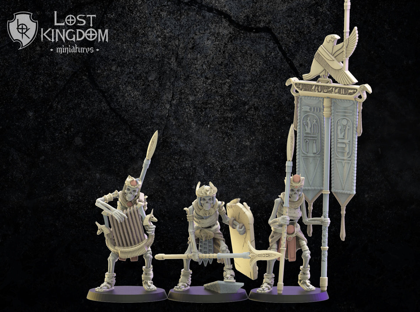 Lost Kingdom Undead skeleton spearmen + command group 3D PRINTED MINIATURES