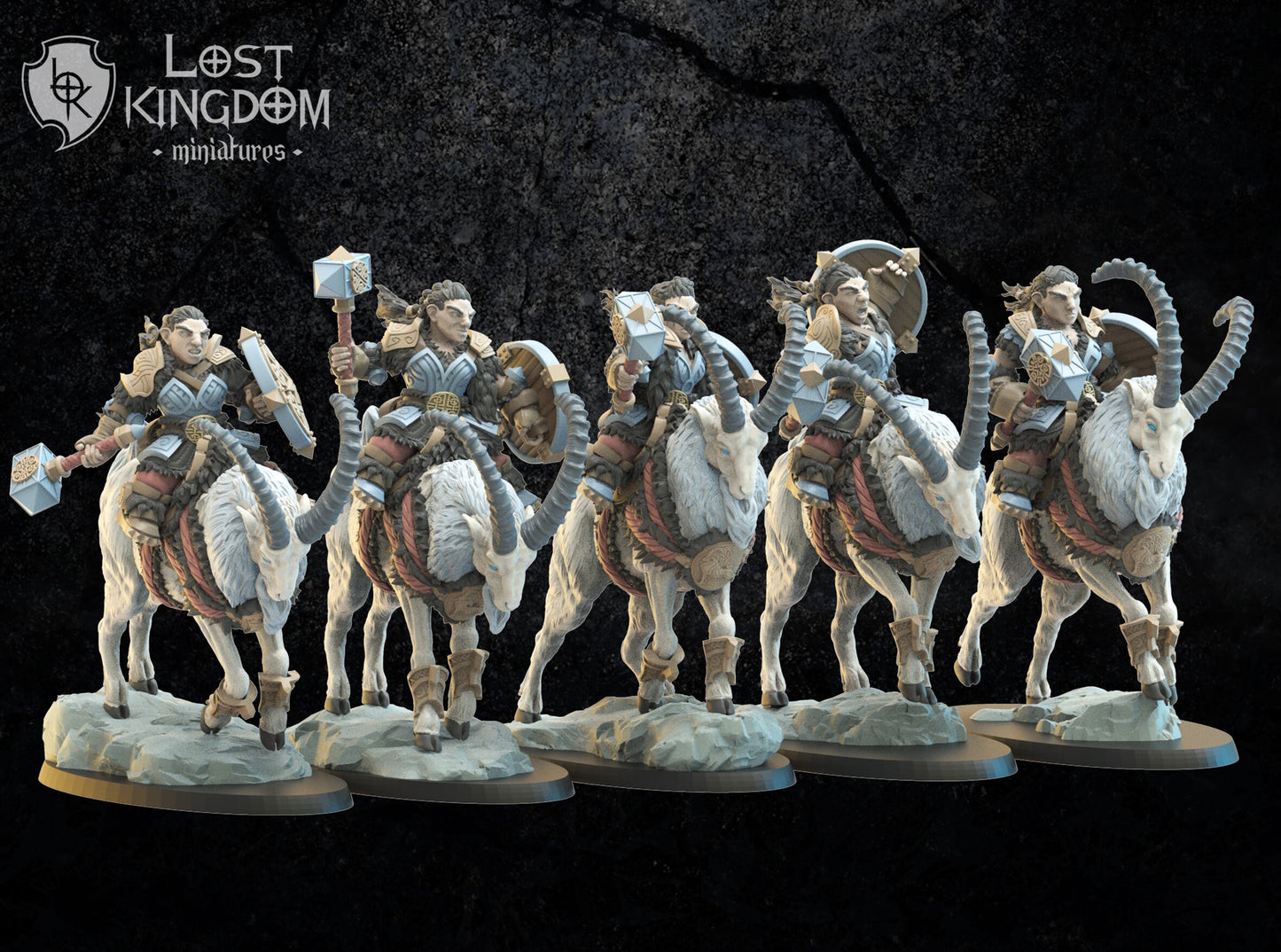 Lost Kingdom Miniatures Dwarf Goat cavalry x5 3D PRINTED MINIATURES