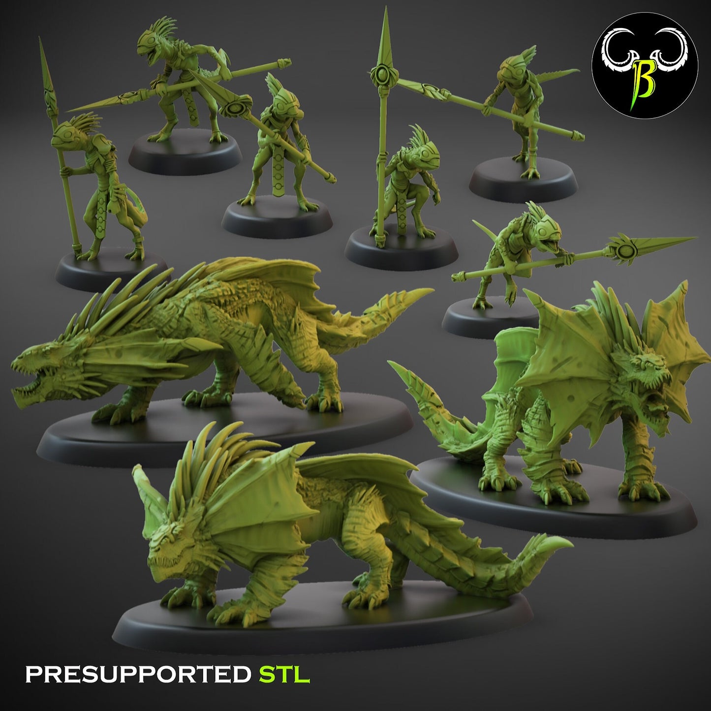 Lizardmen Lavadon prime from Clay Beast Creation 3D PRINTED MINIATURES