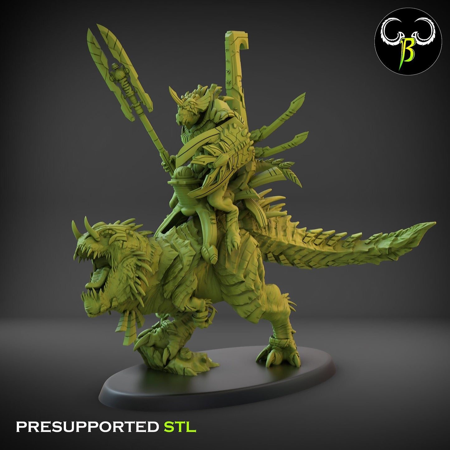 Lizardmen carnadon heavy cavalry lord from Clay Beast Creation 3D PRINTED MINIATURES