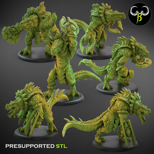Lizardmen krox warriors with 2 hand weapons from Clay Beast Creation 3D PRINTED MINIATURES